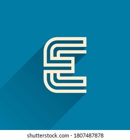 Logo de la letra Maze E hecho de tres líneas paralelas. El diseño de vectores planos se puede usar para anuncios de rompecabezas, afiches de elección correcta, identidad tecnológica, etc.