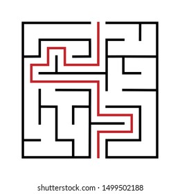 Maze. Education logic game labyrinth for kids. Find right way. Isolated simple square maze black line on white background. With the solution. Vector illustration.