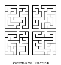 Maze. Education logic game labyrinth for kids. Find right way. Isolated simple square maze black line on white background. Vector illustration. Set
