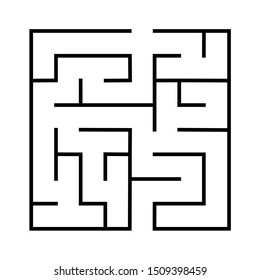 Maze. Education logic game labyrinth for kids. Find right way. Isolated simple square maze black line on white background. Vector illustration.