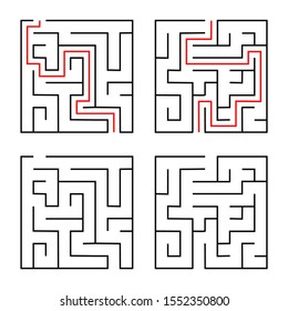 Maze. Education logic game labyrinth for kids. Find right way. Isolated simple square maze black line on white background. With the solution. Vector illustration.