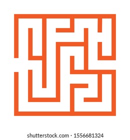 Maze. Education logic game labyrinth for kids. Find right way. Isolated simple square maze black line on white background. With the solution. Vector illustration.