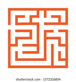 Maze. Education logic game labyrinth for kids. Find right way. Isolated simple square maze black line on white background. With the solution. Vector illustration.