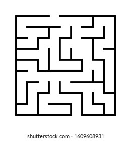 Maze. Education logic game labyrinth for kids. Find right way. Isolated simple square maze black line on white background. Vector illustration.