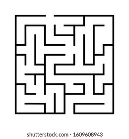 Maze. Education logic game labyrinth for kids. Find right way. Isolated simple square maze black line on white background. Vector illustration.