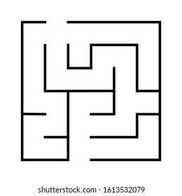 Maze. Education logic game labyrinth for kids. Find right way. Isolated simple square maze black line on white background. Vector illustration.