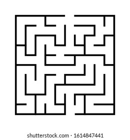 Maze. Education logic game labyrinth for kids. Find right way. Isolated simple square maze black line on white background. Vector illustration.