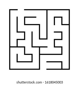 Maze. Education logic game labyrinth for kids. Find right way. Isolated simple square maze black line on white background. Vector illustration.