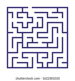 Maze. Education logic game labyrinth for kids. Find right way. Isolated simple square maze black line on white background. With the solution. Vector illustration.