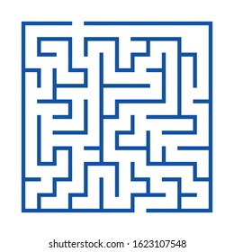 Maze. Education logic game labyrinth for kids. Find right way. Isolated simple square maze black line on white background. With the solution. Vector illustration.