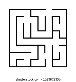 Maze. Education logic game labyrinth for kids. Find right way. Isolated simple square maze black line on white background. Vector illustration.