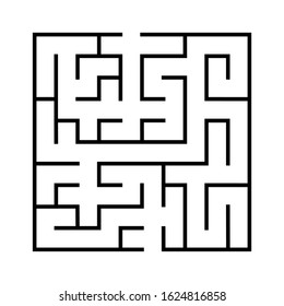 Maze. Education logic game labyrinth for kids. Find right way. Isolated simple square maze black line on white background. Vector illustration.