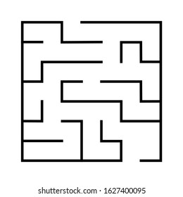 Maze. Education logic game labyrinth for kids. Find right way. Isolated simple square maze black line on white background. Vector illustration.