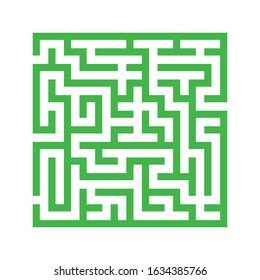 Maze. Education logic game labyrinth for kids. Find right way. Isolated simple square maze green line on white background. With the solution. 
Three entrances, one right way, one exit.