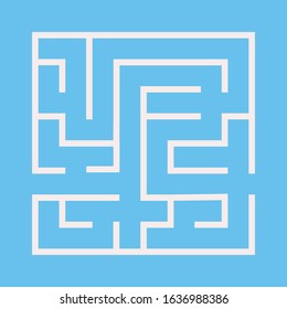 Maze. Education logic game labyrinth for kids. Find the right way. Isolated simple square maze white  line on blue background. Vector illustration.