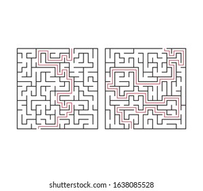 Maze. Education logic game labyrinth for kids. Find the right way. Isolated simple square maze black line on white background. Vector illustration.