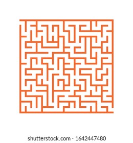 Maze. Education logic game labyrinth for kids. Find the right way. Isolated simple square maze orange line on white background.  Vector illustration.