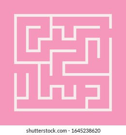 Maze. Education logic game labyrinth for kids. Find the right way. Isolated simple square maze white line on pink background. Vector illustration.