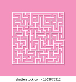 Maze. Education logic game labyrinth for kids. Find right way. Isolated simple square maze white line on pink background. Blue background. Vector illustration.