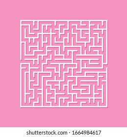 Maze. Education logic game labyrinth for kids. Find right way. Isolated simple square maze white line on pink background. Blue background. Vector illustration.