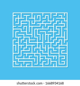 Maze. Education logic game labyrinth for kids. Find the right way. Isolated simple square maze white line on blue background. Vector illustration.