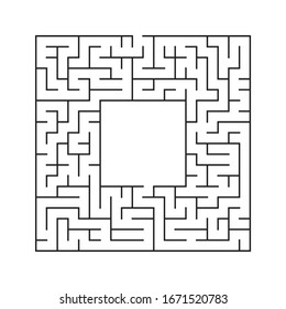 Maze. Education logic game labyrinth for kids. Find right way. Isolated simple square maze black line on white background. With the solution and Place the image in the center. Vector illustration.