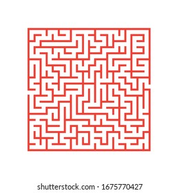 Maze. Education logic game labyrinth for kids. Find right way. Isolated simple square maze orange line on white background. Blue background. Vector illustration.