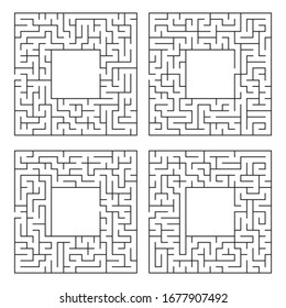 Maze. Education logic game labyrinth for kids. Find right way. Isolated simple square maze black line on white background. With the solution and Place the image in the center. Vector illustration.