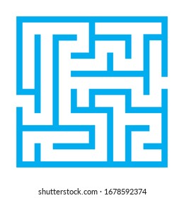 Maze. Education logic game labyrinth for kids. Find right way. Isolated simple square maze blue line on white background. Vector illustration.