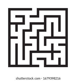 Maze. Education logic game labyrinth for kids. Find right way. Isolated simple square maze black line on white background. Vector illustration.