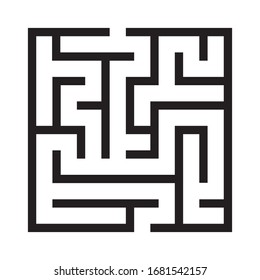 Maze. Education logic game labyrinth for kids. Find right way. Isolated simple square maze black line on white background. Vector illustration.