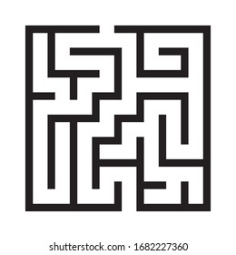 Maze. Education logic game labyrinth for kids. Find right way. Isolated simple square maze black line on white background. Vector illustration.