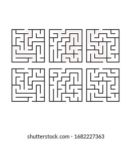 Maze. El laberinto del juego de lógica educativa para los niños. Encuentra bien. Línea cuadrada simple aislada de color negro en fondo blanco. Con la solución. Ilustración vectorial.