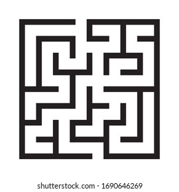 Maze. Education logic game labyrinth for kids. Find right way. Isolated simple square maze black line on white background. Vector illustration.