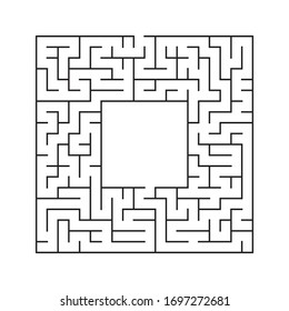 Maze. Education logic game labyrinth for kids. Find right way. Isolated simple square maze black line on white background. Vector illustration.