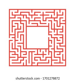 Maze. Education logic game labyrinth for kids. Find right way. Isolated simple square maze orange line on white background. Vector illustration.