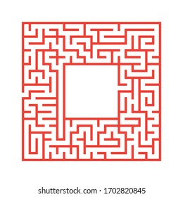 Maze. Education logic game labyrinth for kids. Find right way. Isolated simple square maze orange line on white background. Vector illustration.