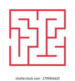 Maze. Education logic game labyrinth for kids. Find right way. Isolated simple square maze orange line on white background. Vector illustration.