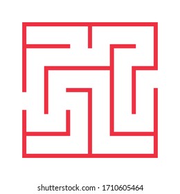 Maze. Education logic game labyrinth for kids. Find right way. Isolated simple square maze orange line on white background. Vector illustration.