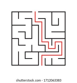 Maze. Education logic game labyrinth for kids. Find right way. Isolated simple square maze black line on white background. Vector illustration.