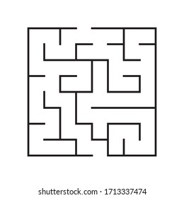 Maze. Education logic game labyrinth for kids. Find right way. Isolated simple square maze black line on white background. Vector illustration.