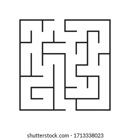 Maze. Education logic game labyrinth for kids. Find right way. Isolated simple square maze black line on white background. Vector illustration.