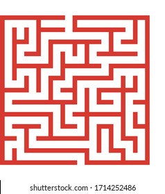 Maze. El laberinto del juego de lógica educativa para los niños. Encuentra bien. Línea naranja cuadrada aislada sobre fondo blanco. Con la solución. Ilustración vectorial.