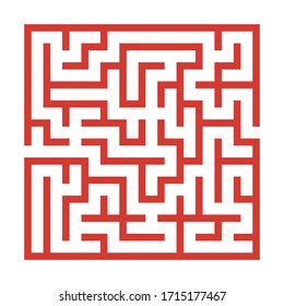 Maze. Education logic game labyrinth for kids. Find right way. Isolated simple square maze orange line on white background. With the solution. Vector illustration.