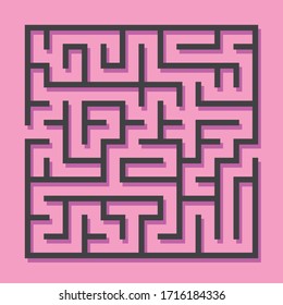 Maze. El laberinto del juego de lógica educativa para los niños. Encuentra bien. Línea cuadrada simple aislada de color negro en fondo rosa. Ilustración vectorial.