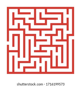 Maze. Education logic game labyrinth for kids. Find right way. Isolated simple square maze orange line on white background. With the solution. Vector illustration.