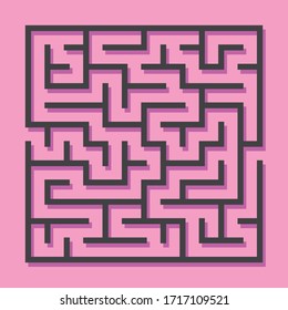 Maze. Education logic game labyrinth for kids. Find right way. Isolated simple square maze black line on white background. With the solution. Vector illustration.