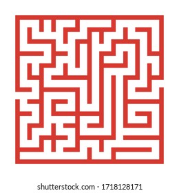 Maze. El laberinto del juego de lógica educativa para los niños. Encuentra bien. Línea naranja cuadrada aislada sobre fondo blanco. Con la solución. Ilustración vectorial.