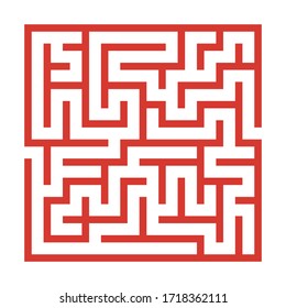 Maze. Education logic game labyrinth for kids. Find right way. Isolated simple square maze orange line on white background. With the solution. Vector illustration.