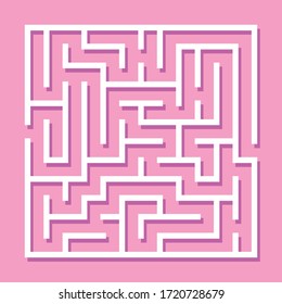 Maze. Education logic game labyrinth for kids. Find right way. Isolated simple square maze black line on white background. With the solution. Vector illustration.